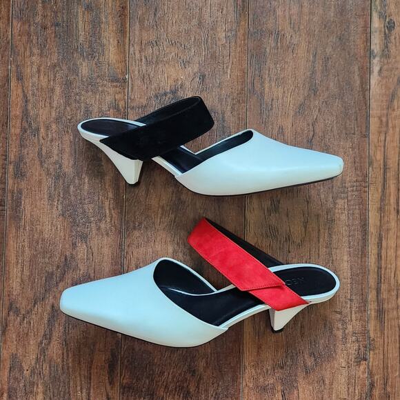 Neous Kitten Cone Heels Open Back EU 39 US 8.5 White Colorblock Suede Straps - Picture 5 of 10